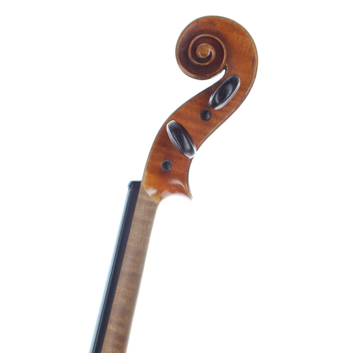 2458 - Lowendall violin circa 1910, stamped no. 696 on the button, 14 1/4