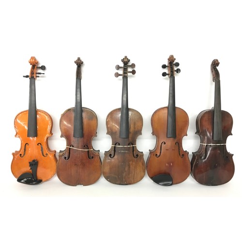 2074 - Five various old violins in need of some restoration (5)