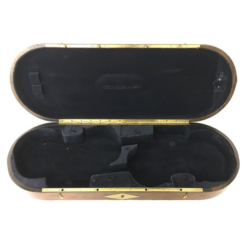 2076 - Good early 20th century French mahogany and brass bound double violin case with rounded ends inscrib... 