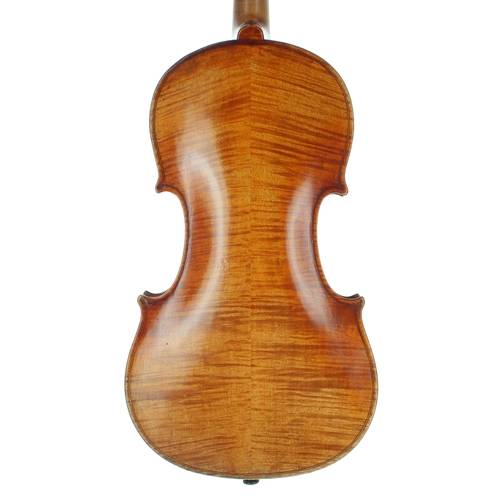 2464 - Good and interesting early 19th century violin bearing an indecipherable label, the two piece back o... 