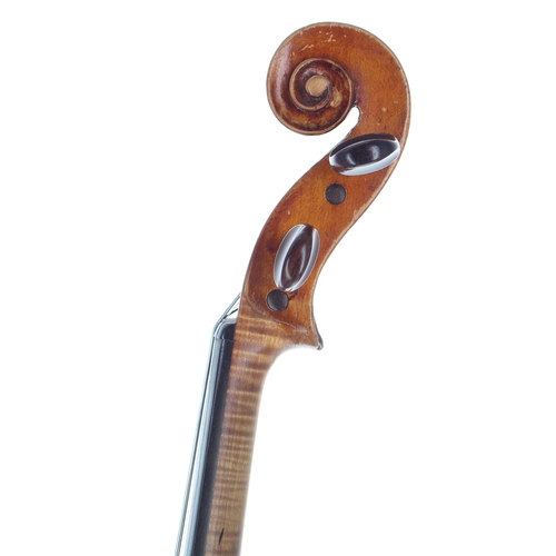 2464 - Good and interesting early 19th century violin bearing an indecipherable label, the two piece back o... 