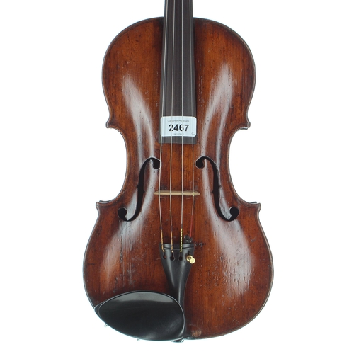 2467 - Interesting early violin in need of further restoration, unlabelled, 13 15/16