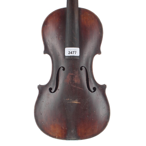 2477 - Neuner and Hornsteiner violin circa 1890, the two piece back of faint medium curl with similar wood ... 