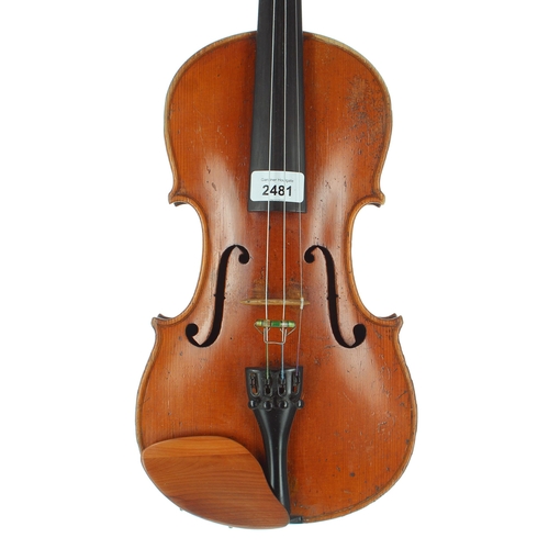 2481 - Dresden violin circa 1890, 14 1/16