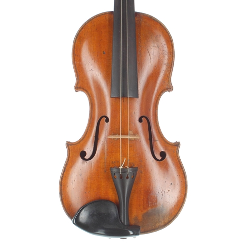 2486 - Interesting 19th century three-quarter size violin, unlabelled, 13 1/2