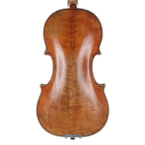 2486 - Interesting 19th century three-quarter size violin, unlabelled, 13 1/2