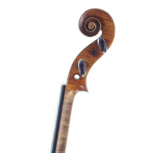 2486 - Interesting 19th century three-quarter size violin, unlabelled, 13 1/2