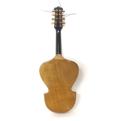 1576 - Old mandolin with shield shaped body, spruce banded table and foliate inlaid faux tortoise shell sou... 