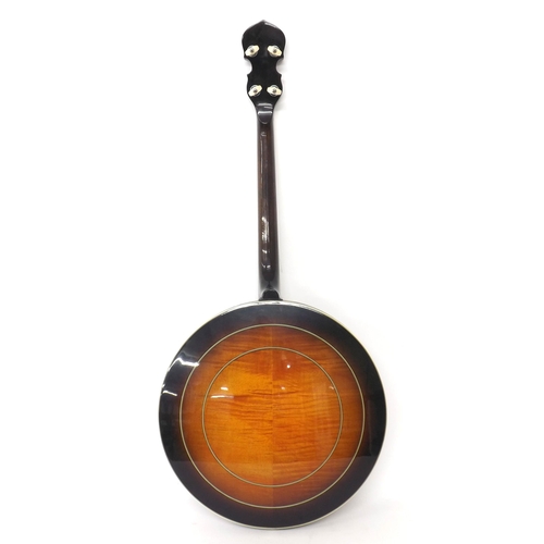 1578 - Good Gold Tone tenor banjo, with inlay banded sunburst resonator, 11