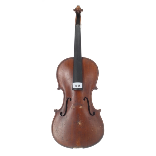 2015 - Interesting late 19th century violin, unlabelled, 14 3/8