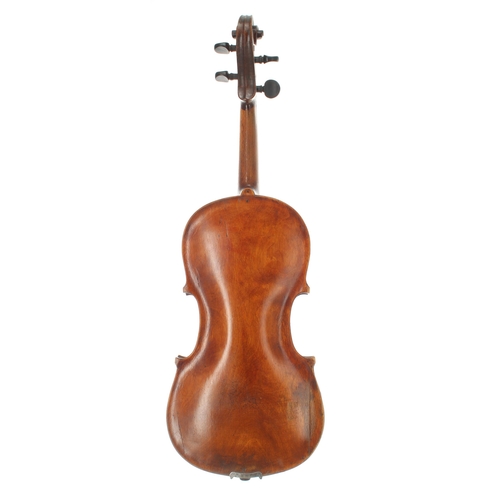 2026 - Interesting early 19th century English violin, unpurfled, illegibly stamped to the inner back, 14