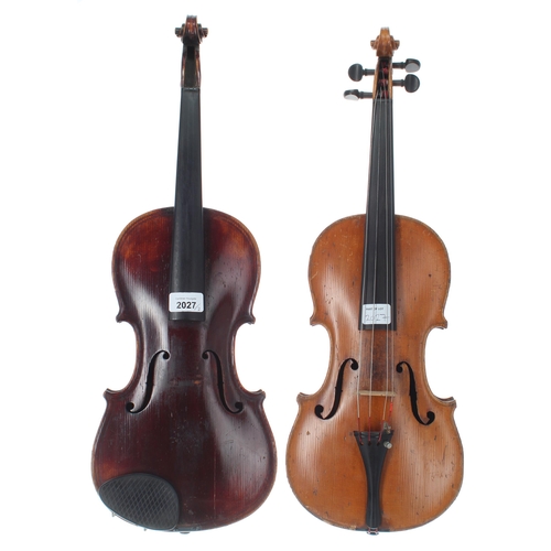 2027 - Early 19th century double purfled violin, 14 7/16