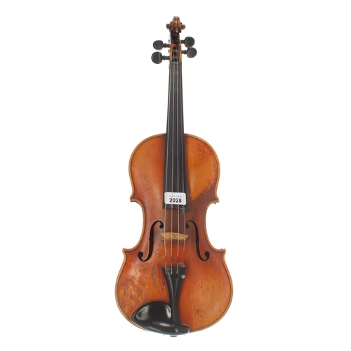 2028 - Late 19th century German violin labelled Francesco Ruggeri..., 14 1/16