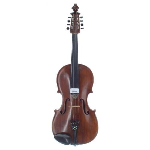 2040 - Interesting and unusual eight string violin, with four strings above the fingerboard and four sympat... 