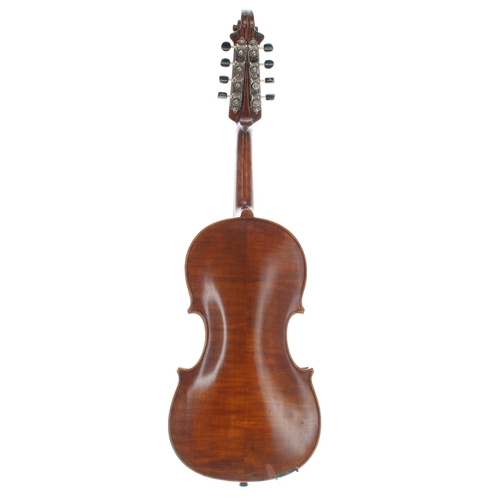 2040 - Interesting and unusual eight string violin, with four strings above the fingerboard and four sympat... 