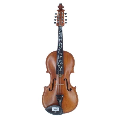 2041 - Interesting and unusual eight string violin, with four strings above the fingerboard and four sympat... 