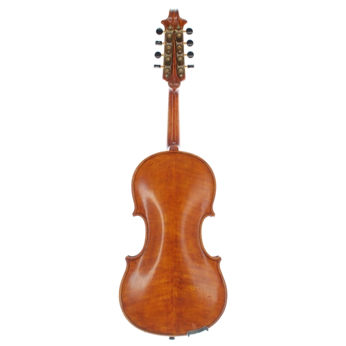 2041 - Interesting and unusual eight string violin, with four strings above the fingerboard and four sympat... 