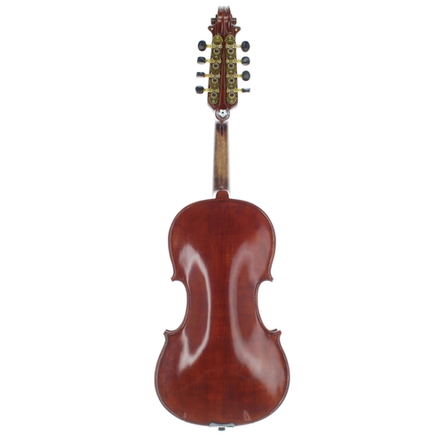 2042 - Interesting and unusual eight string violin, with four strings above the fingerboard and four sympat... 