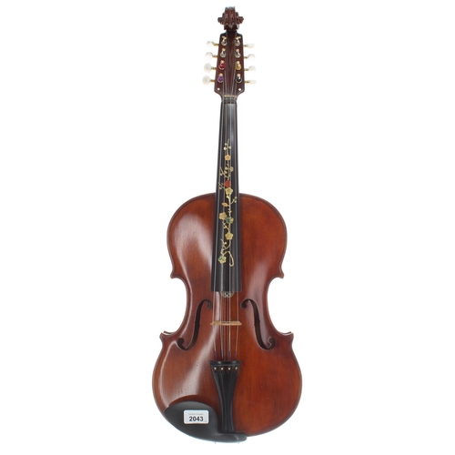 2043 - Interesting and unusual eight string viola, with four strings above the fingerboard and four sympath... 