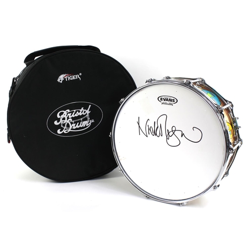 655 - Nick Mason (Pink Floyd) - an autographed Bristol Drum Company Snare Drum signed by Nick Mason to the... 