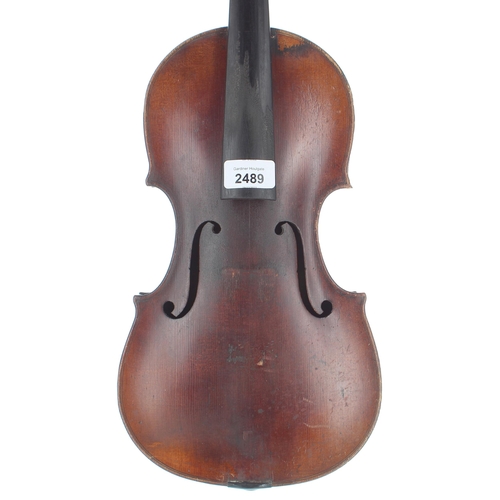 2489 - Mid 19th century German violin, unlabelled, 14