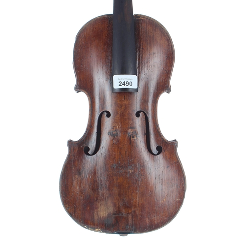 2490 - Interesting late 18th/early 19th century English violin labelled Joseph Guarnerius, 14 1/16