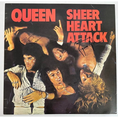 703 - Queen - autographed 'Sheer Heart Attack' vinyl record, signed by all four members in black pen to th... 