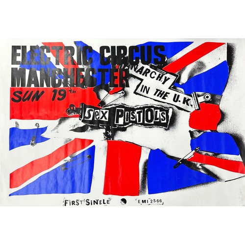 718 - Sex Pistols - a poster inscribed 'Anarchy in the UK' and 'Electric Circus, Manchester', 41.5