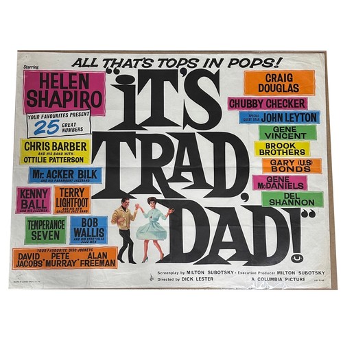 721 - Original quad film poster for 'It's Trad Dad!', a film featuring Helen Shapiro, Gene Vincent and Chu... 