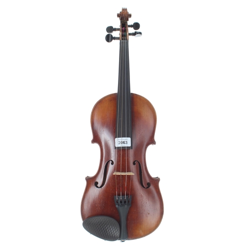 2063 - Early 20th century German violin, 14 1/4