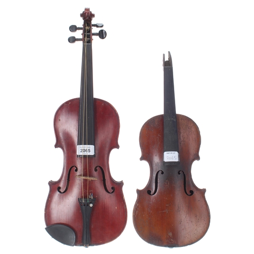 2065 - Maidstone three-quarter size violin, 13 3/16