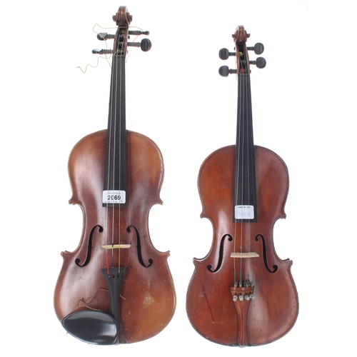 2069 - Mid 20th century Bohemian violin, 14 3/8