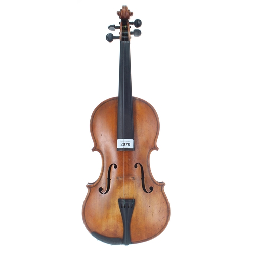 2070 - Early 20th century violin labelled John Gray, violin maker and repairer, Sunderland, fecit Anno..., ... 