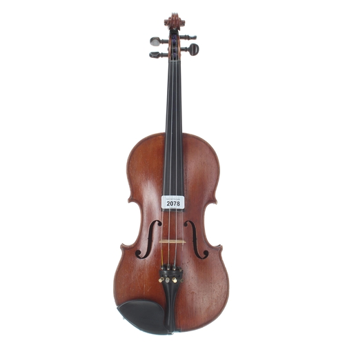 2078 - French three-quarter size violin circa 1910, 13 1/8