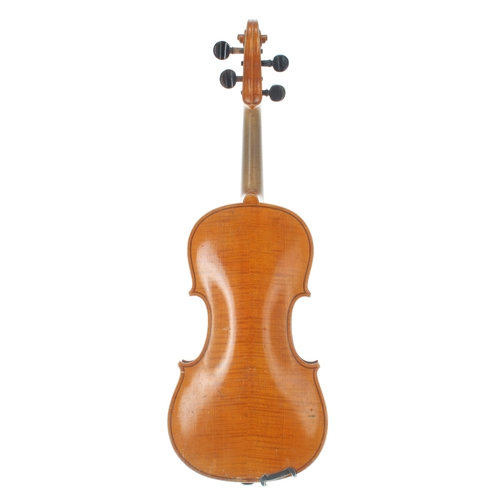 2079 - Early 20th century German three-quarter size violin labelled Atelier fur Kunstlerischen, Geigenbau, ... 