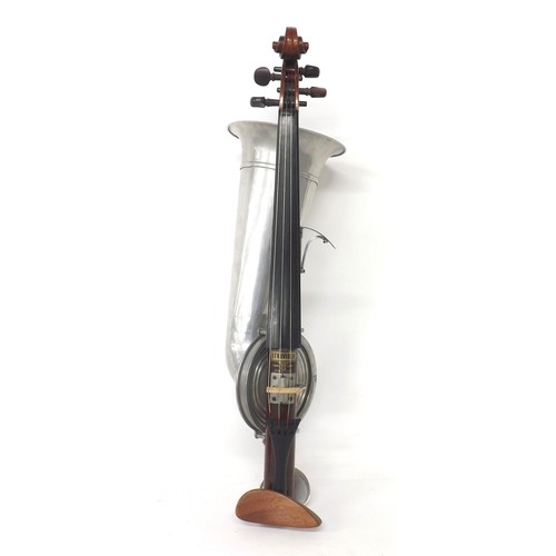 2447 - Good Stroviols four string violin with aluminium horn, original case