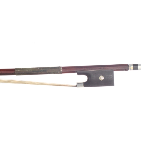 2232 - French nickel mounted violin bow by and stamped J. Thibouville Lamy, 56gm