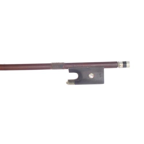 2254 - French nickel mounted violin bow of the Pajeot workshop, stamped Pajeot, the stick round, the ebony ... 