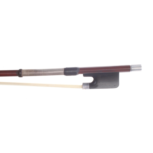 2256 - English silver mounted violoncello bow by W.E. Hill & Sons stamped Hill, the stick round, the eb... 