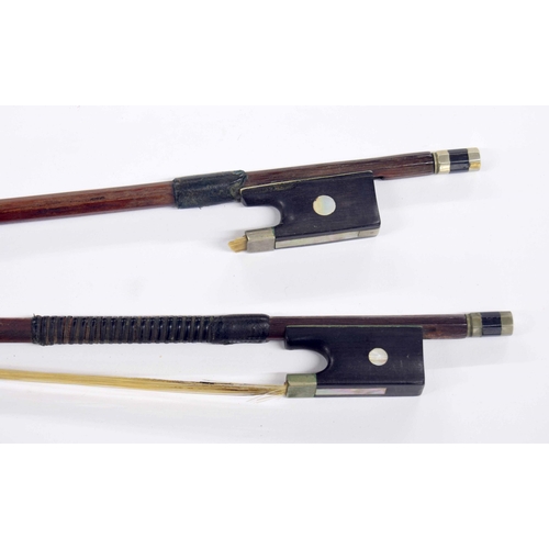 2218 - Two old nickel mounted violin bows, unstamped (2)