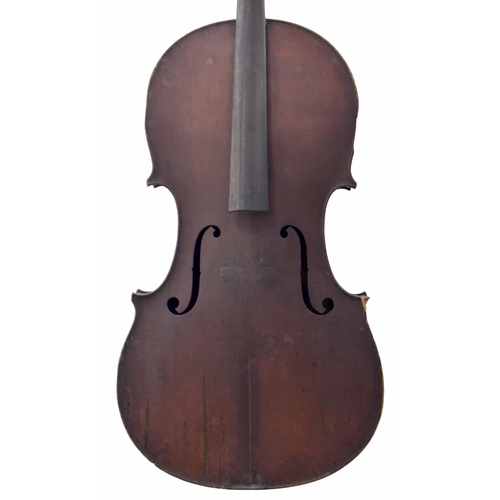 2507 - Late 19th century Mittenwald violoncello in need of some restoration, 29 1/2