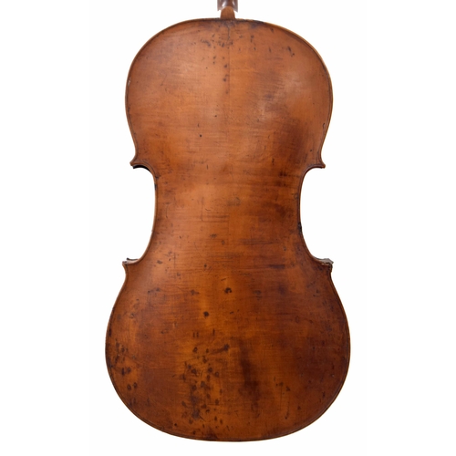 2509 - Interesting late 18th century violoncello in need of restoration, possibly Dutch, unlabelled, the tw... 