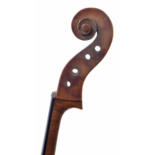 2509 - Interesting late 18th century violoncello in need of restoration, possibly Dutch, unlabelled, the tw... 