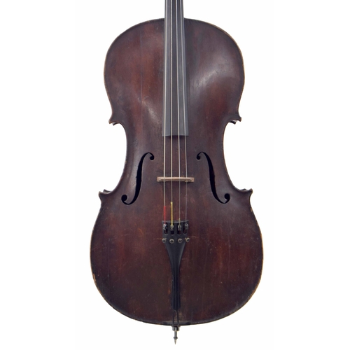 2510 - 18th century English violoncello in need of restoration faintly inscribed J. Brown, London... to the... 