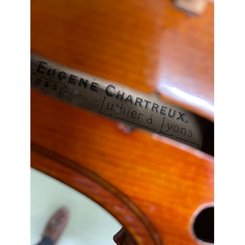 2461 - French violin labelled Eugene Chartreux, Luthier á Lyons; also bearing the Beare & Sons logo on ... 