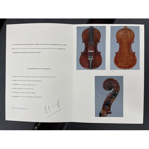 2478 - Fine French violin by and ascribed to Paul Bailly, labelled 10 Medaeilles Or, Vermeil, Argent et Bro... 