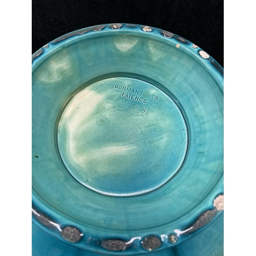 14 - Large Burmantofts Faience pottery jardinière, in a turquoise glaze with stylised petal decoration, s... 