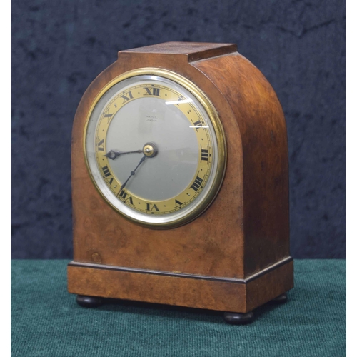 21 - Walnut cased small mantel clock signed Maple, London, Roman numeral dial with French platform escape... 