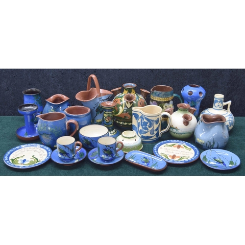 16 - Selection of Torquay pottery to include Kingfisher tea cups, pots and jugs, stem 'udder' vases, some... 