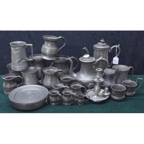 17 - Selection of antique and later pewter to include coffee pot 10